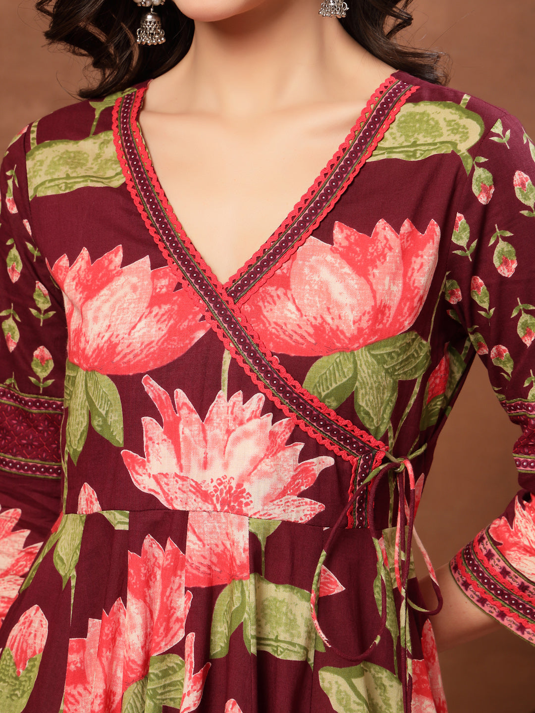 Flared Printed Cotton V-Neck Dress