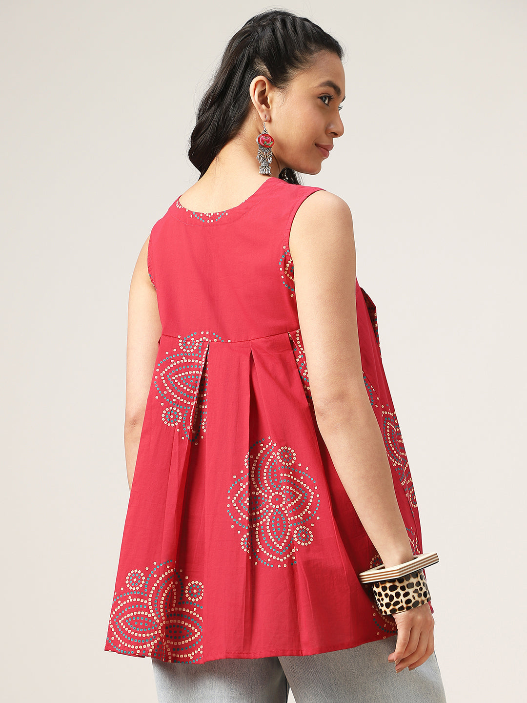 Flared Printed Cotton V-Neck Top