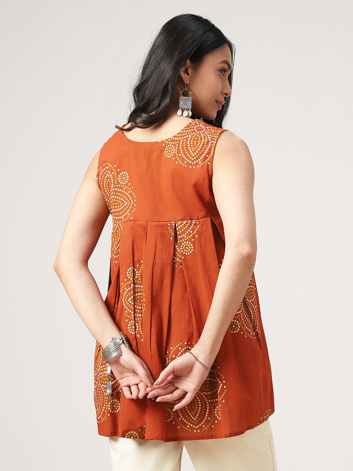 Flared Printed Cotton V-Neck Top