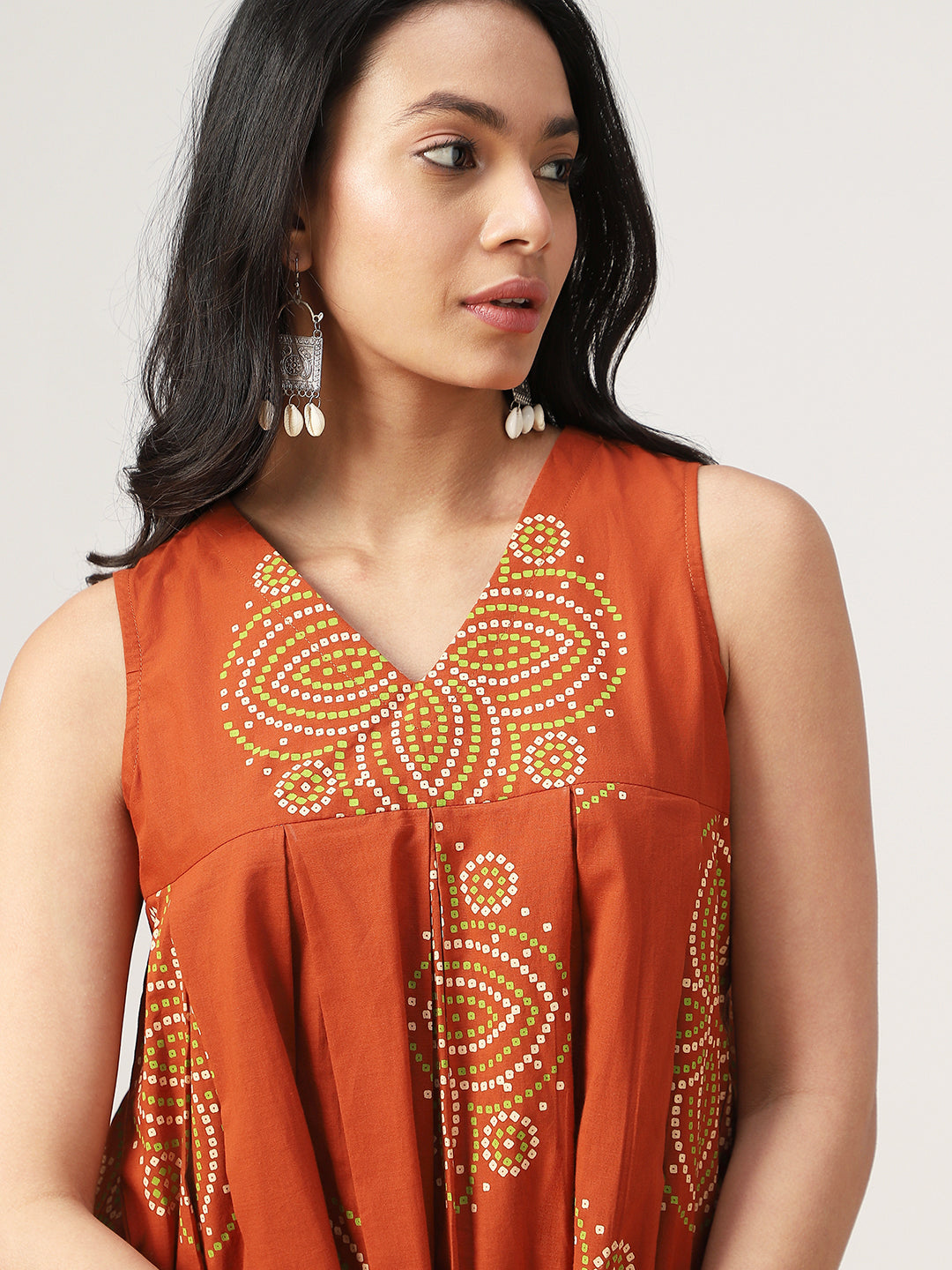 Flared Printed Cotton V-Neck Top