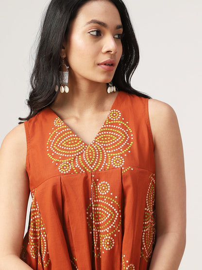 Flared Printed Cotton V-Neck Top