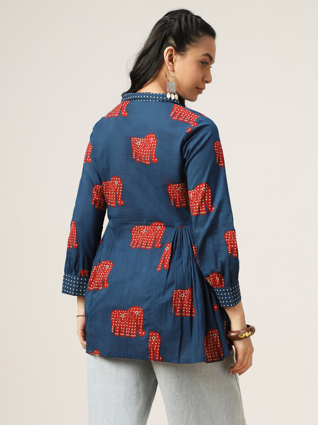 Flared Printed Cotton Shirt Collar Top