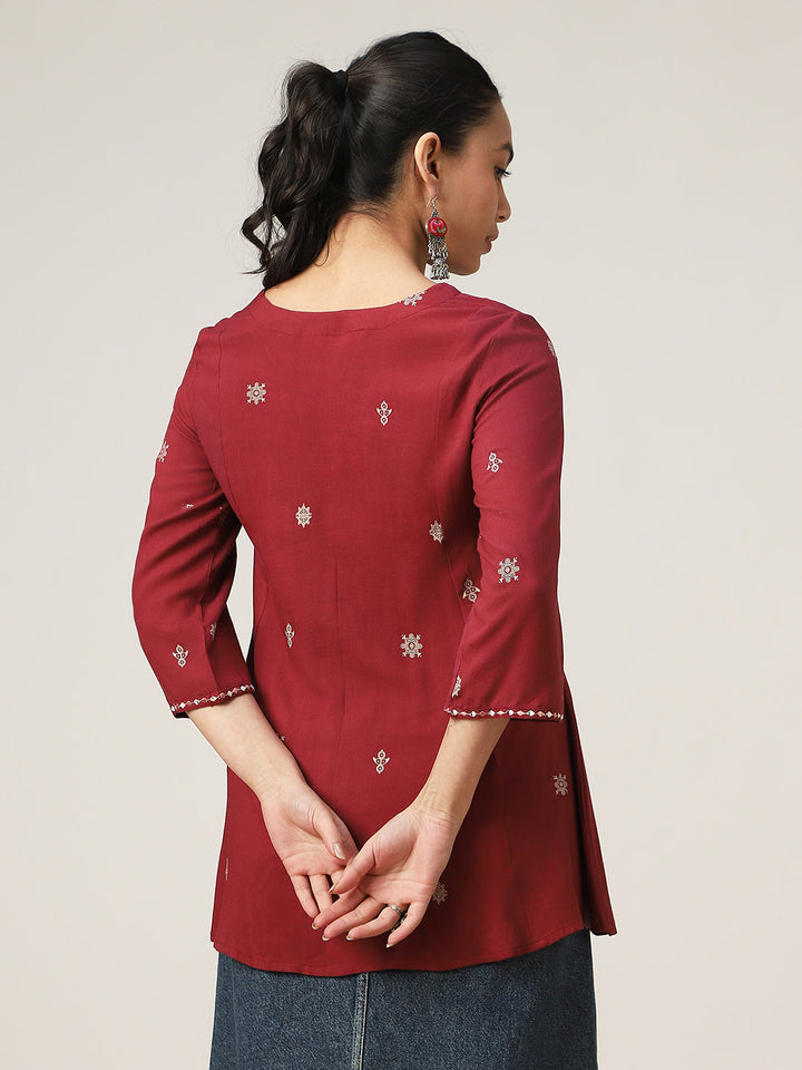 Flared Solid Rayon Round Neck Top