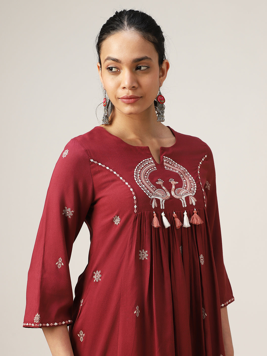 Flared Solid Rayon Round Neck Top