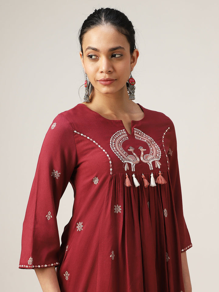 Flared Solid Rayon Round Neck Top