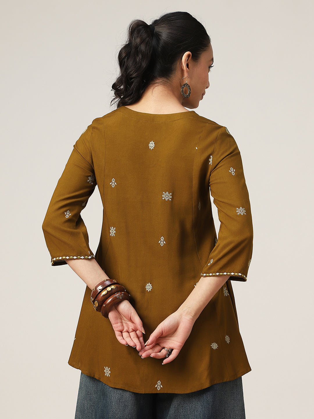 Flared Solid Rayon Round Neck Top