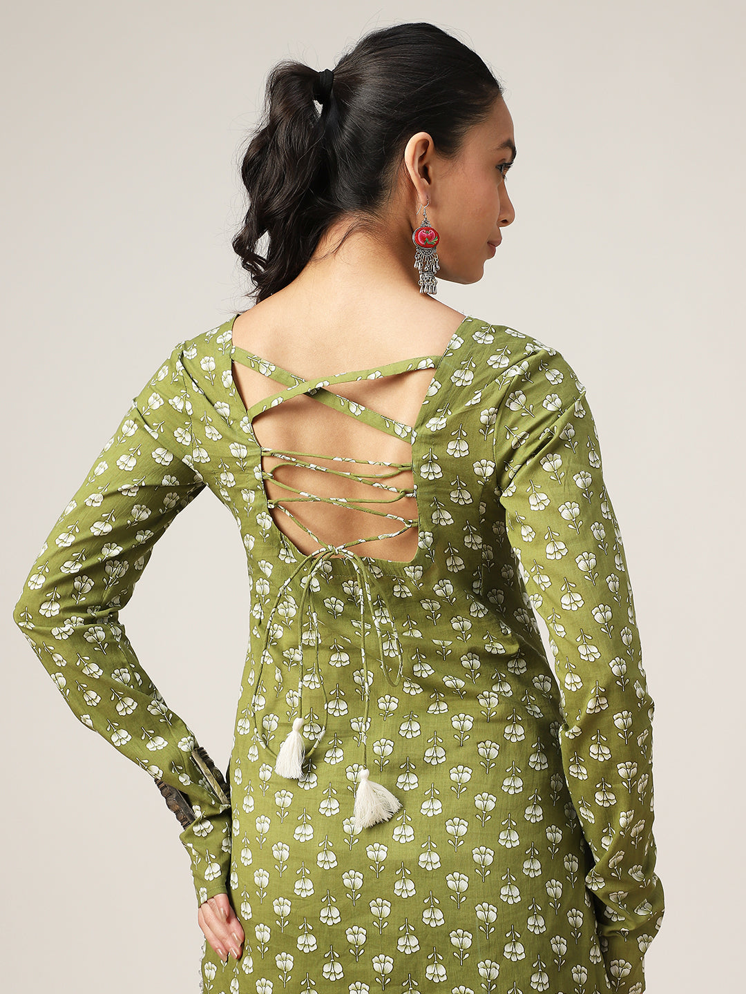 Straight Printed Cotton Sweet Heart Neck Top