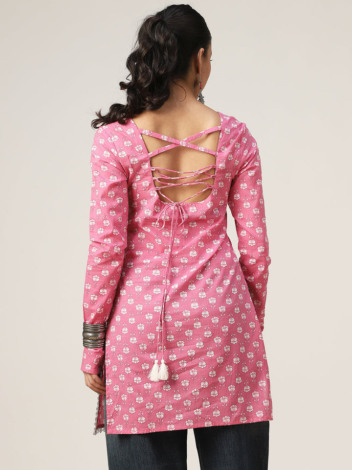 Straight Printed Cotton Sweet Heart Neck Top