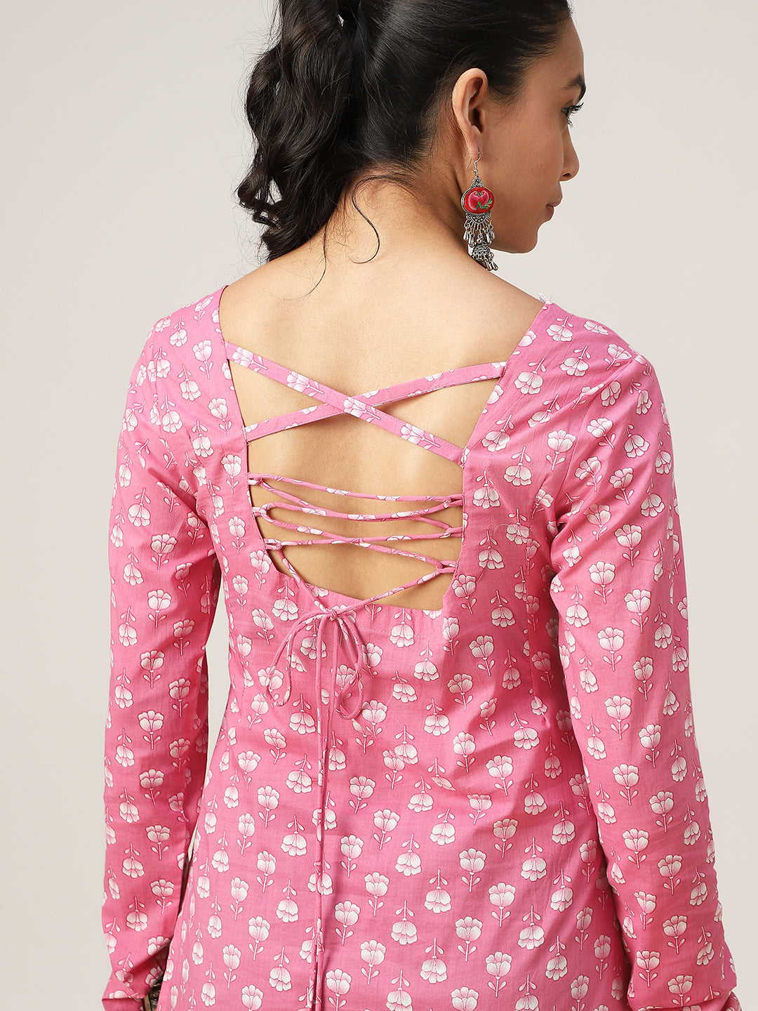 Straight Printed Cotton Sweet Heart Neck Top