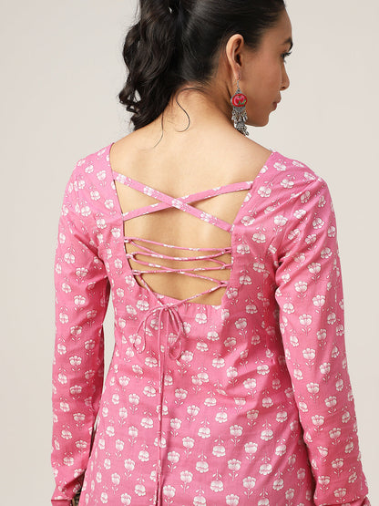 Straight Printed Cotton Sweet Heart Neck Top