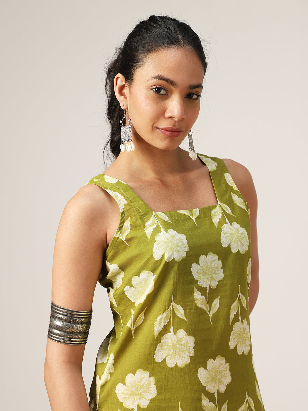 Straight Printed Cotton Square Neck Top