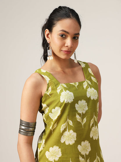 Straight Printed Cotton Square Neck Top