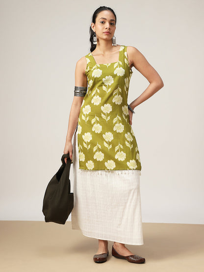 Straight Printed Cotton Square Neck Top
