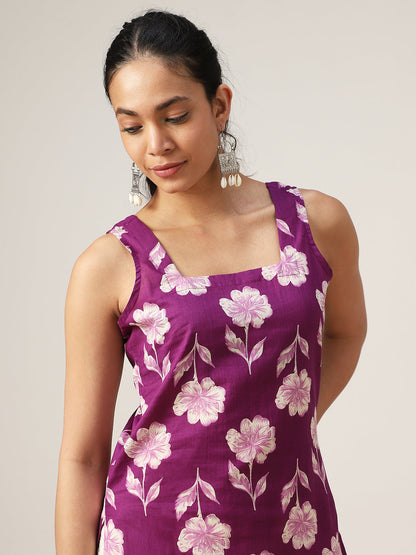 Straight Printed Cotton Square Neck Top