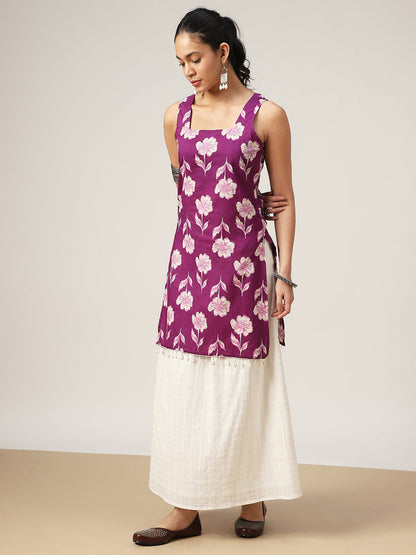 Straight Printed Cotton Square Neck Top