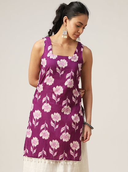 Straight Printed Cotton Square Neck Top