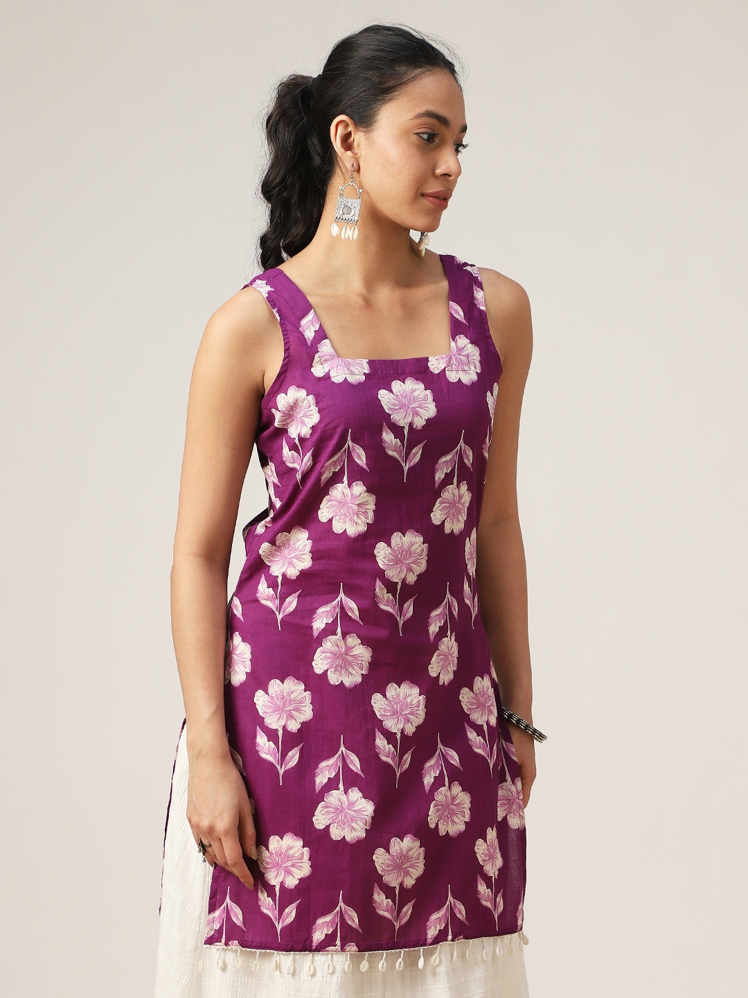 Straight Printed Cotton Square Neck Top