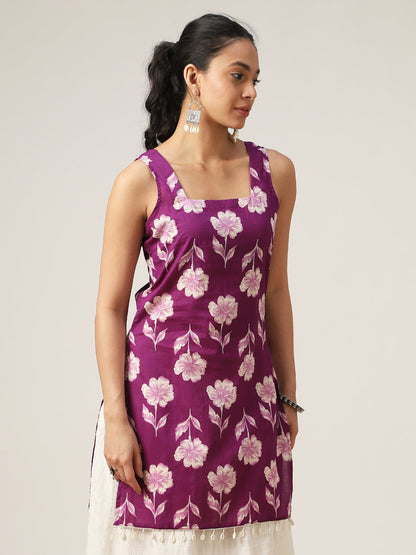 Straight Printed Cotton Square Neck Top