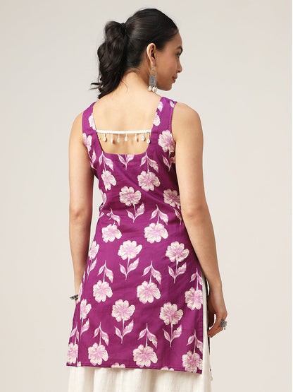 Straight Printed Cotton Square Neck Top