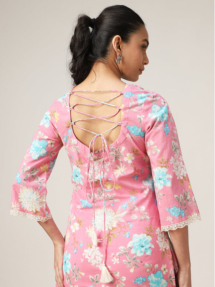 Straight Printed Cotton V-Neck Top
