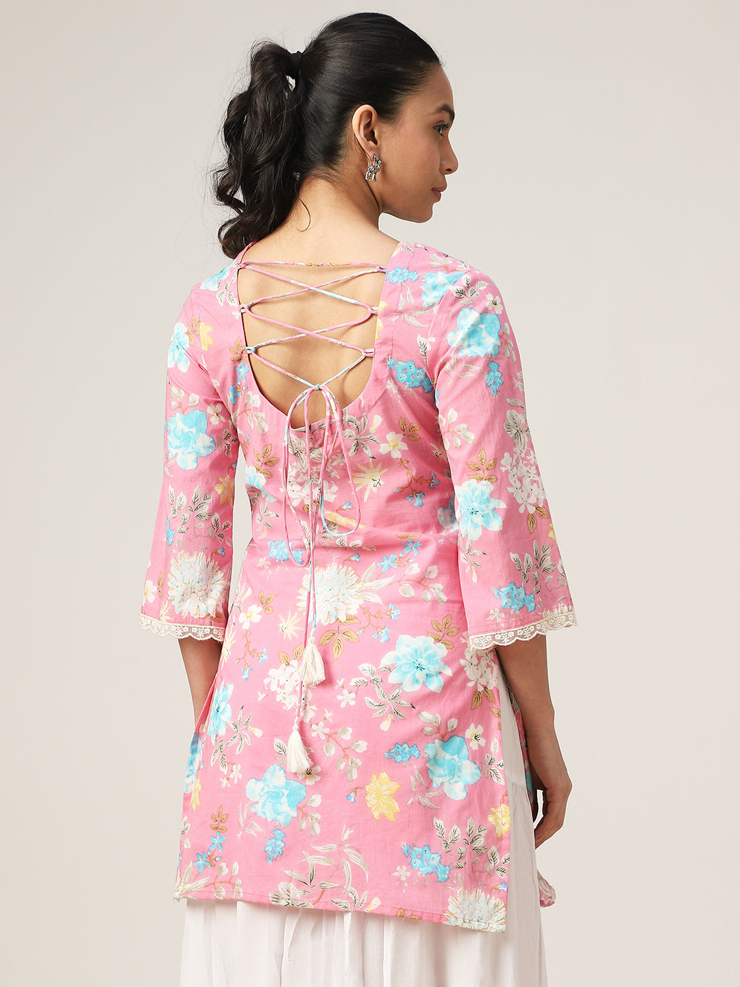 Straight Printed Cotton V-Neck Top