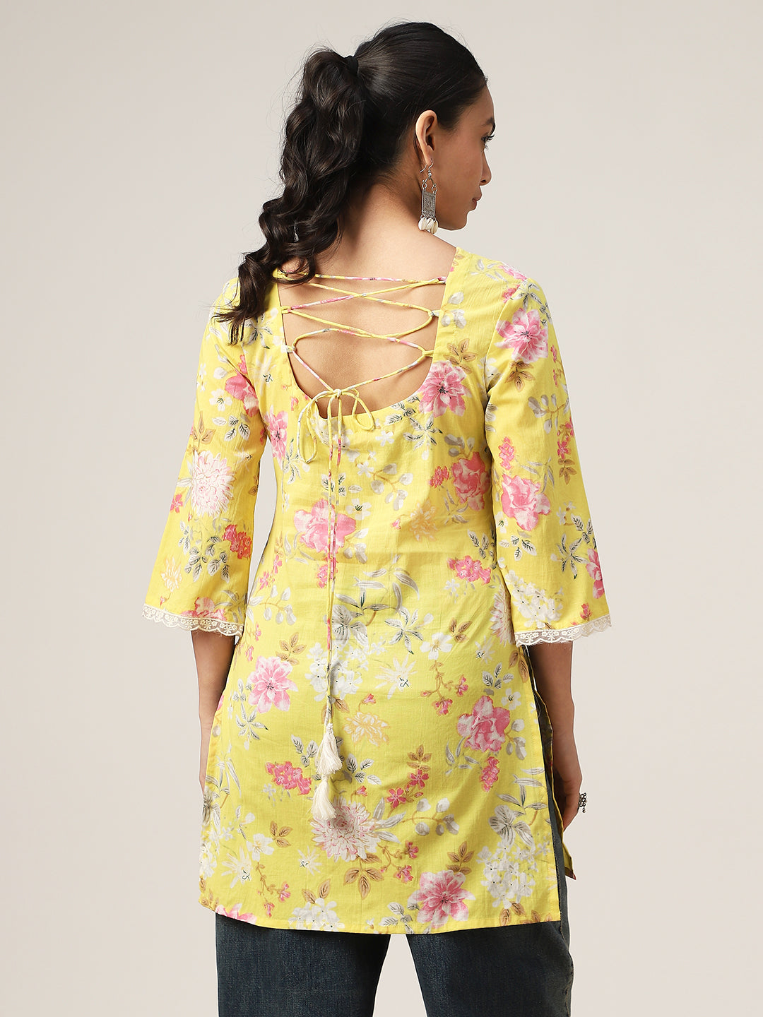 Straight Printed Cotton V-Neck Top