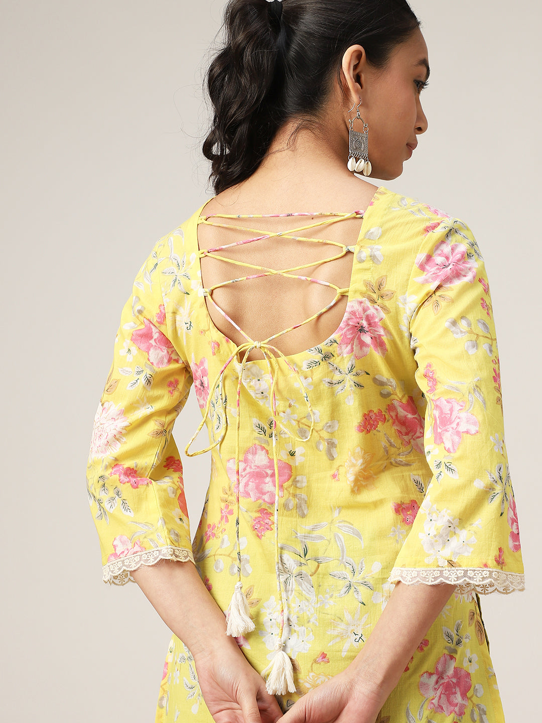 Straight Printed Cotton V-Neck Top