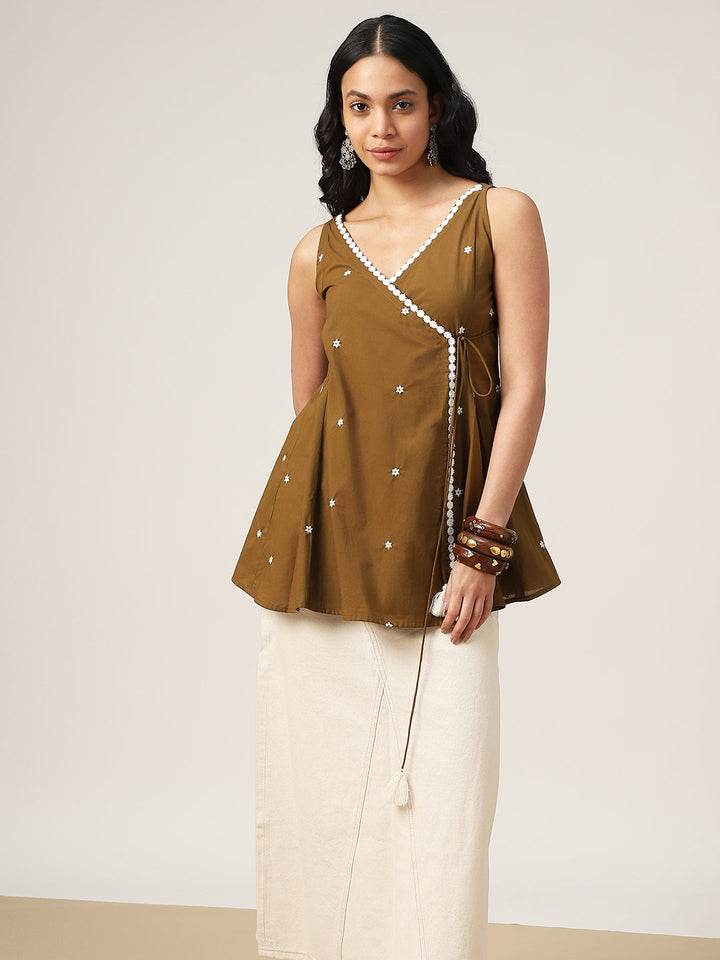 Flared Solid Cotton V-Neck Top