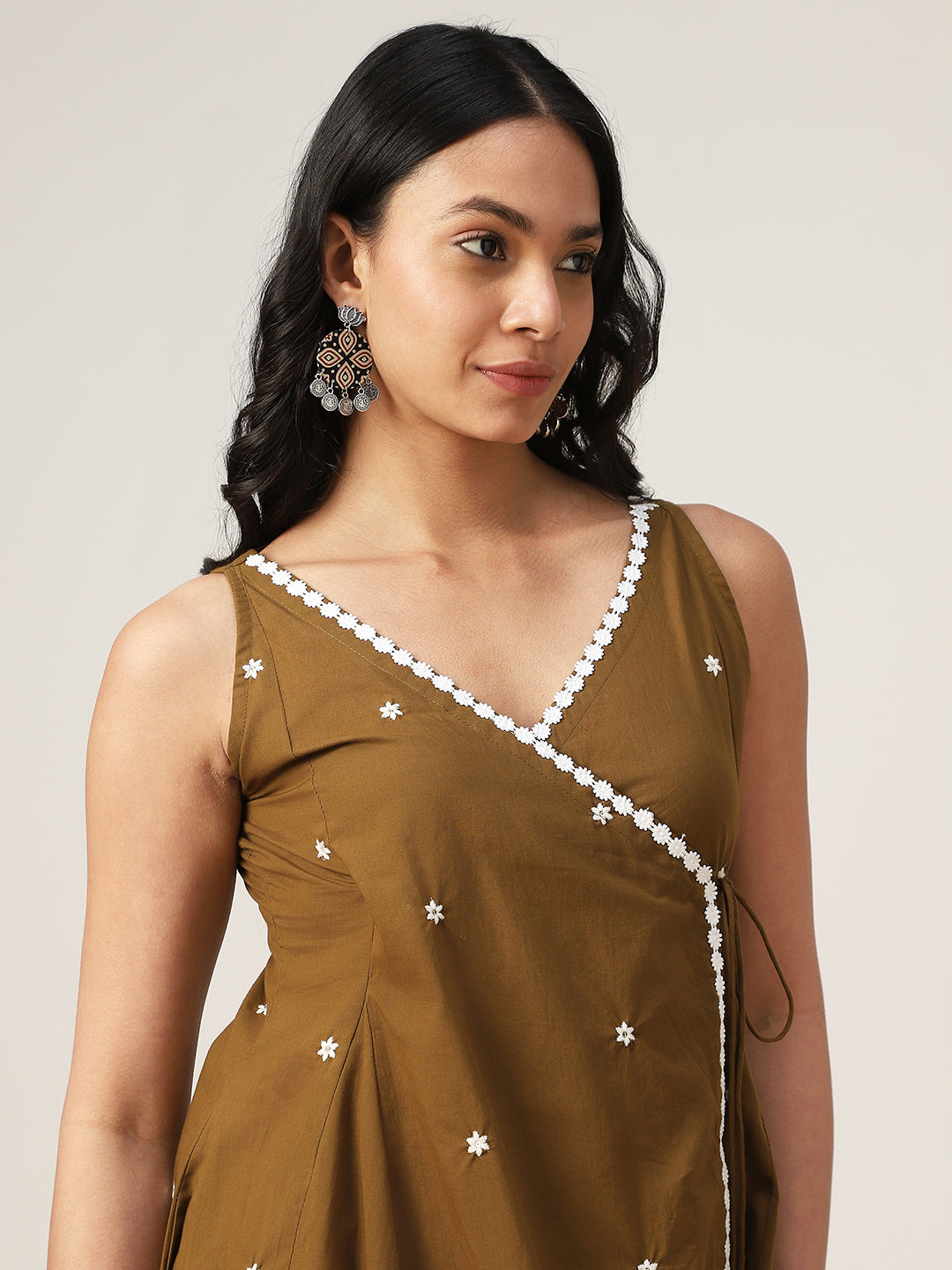 Flared Solid Cotton V-Neck Top