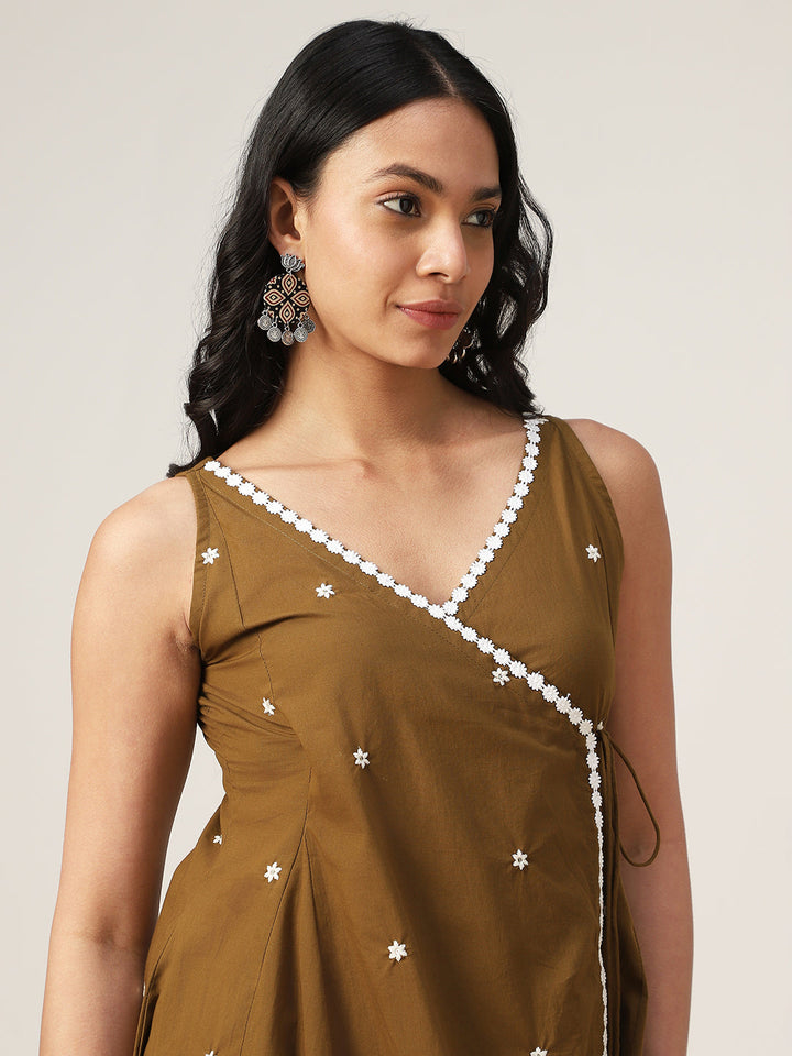 Flared Solid Cotton V-Neck Top