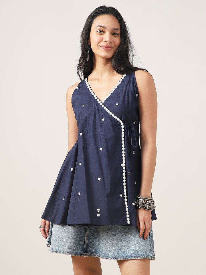 Flared Solid Cotton V-Neck Top