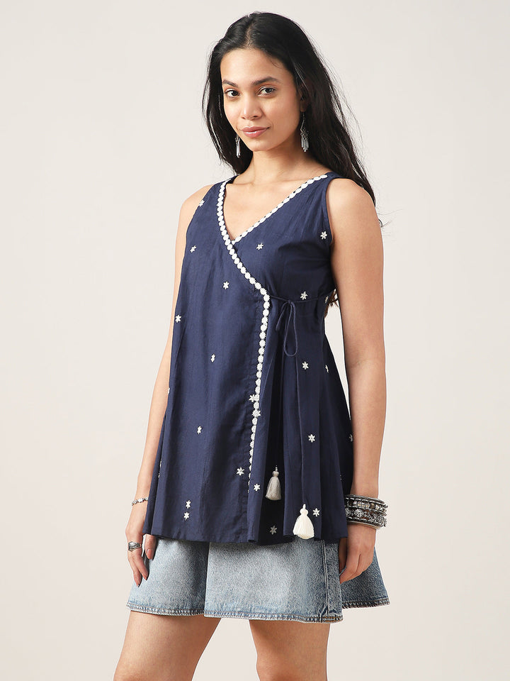 Flared Solid Cotton V-Neck Top