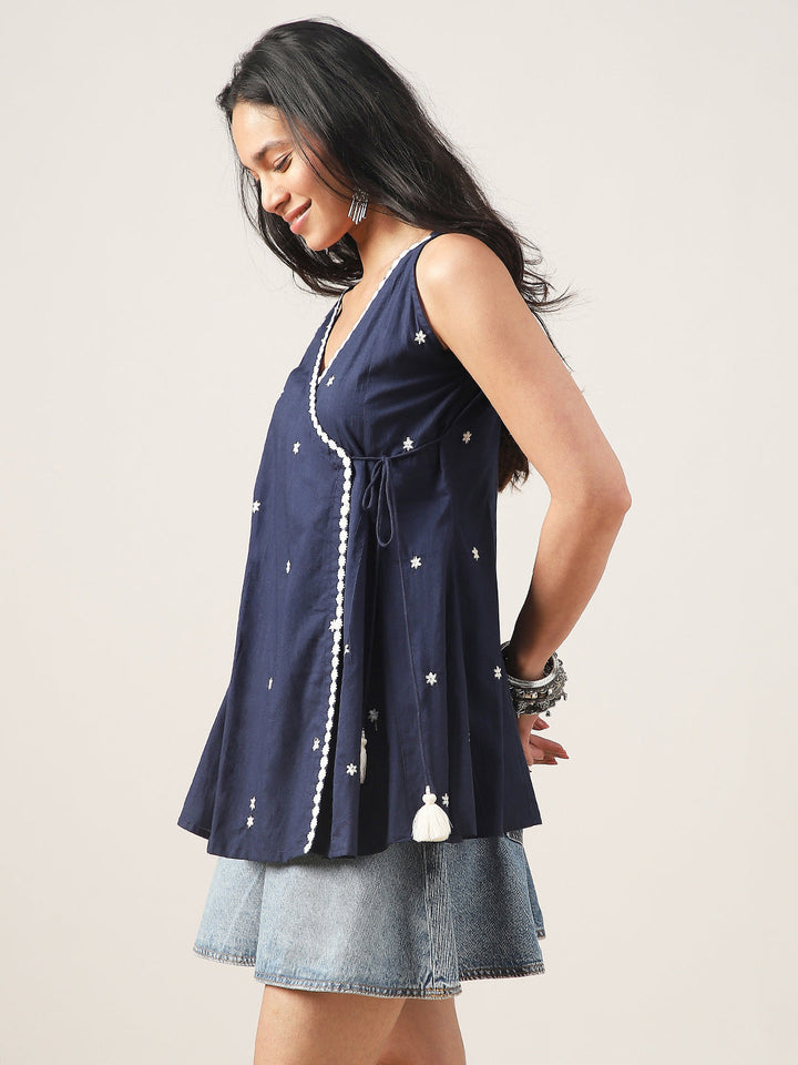 Flared Solid Cotton V-Neck Top