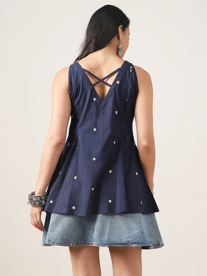 Flared Solid Cotton V-Neck Top