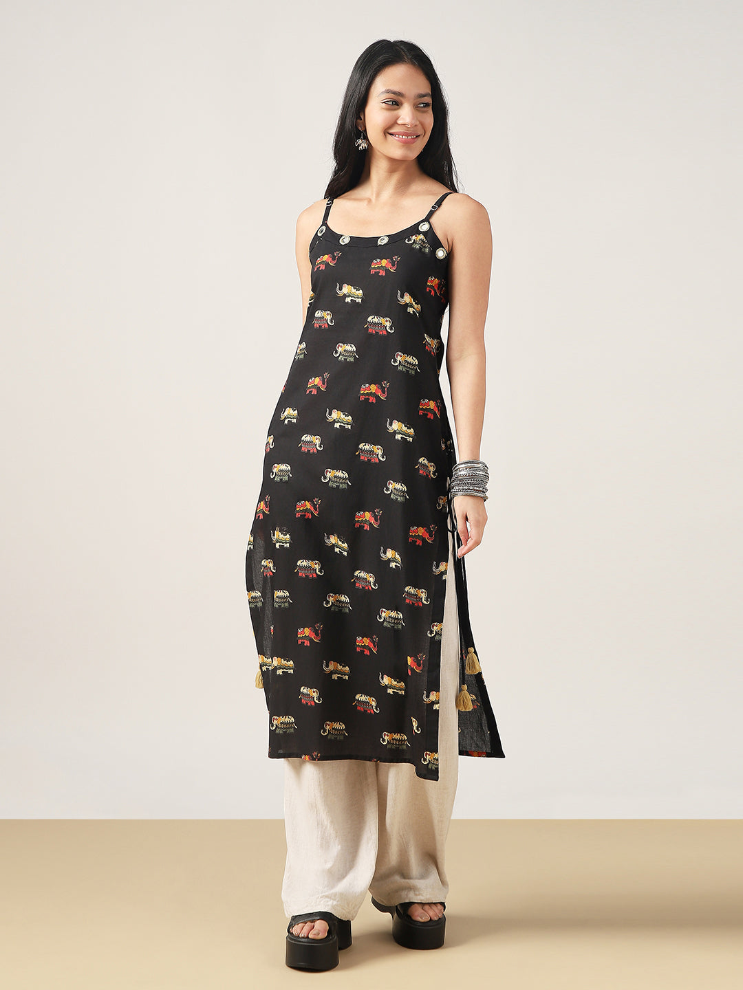 Straight Printed Rayon Strappy Kurti