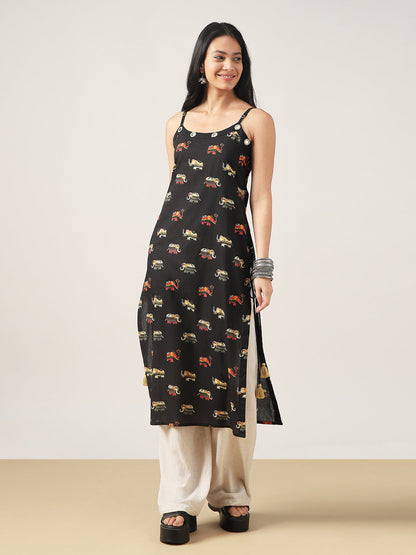 Straight Printed Rayon Strappy Kurti
