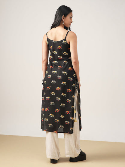 Straight Printed Rayon Strappy Kurti