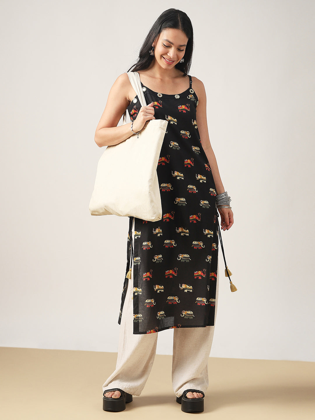 Straight Printed Rayon Strappy Kurti