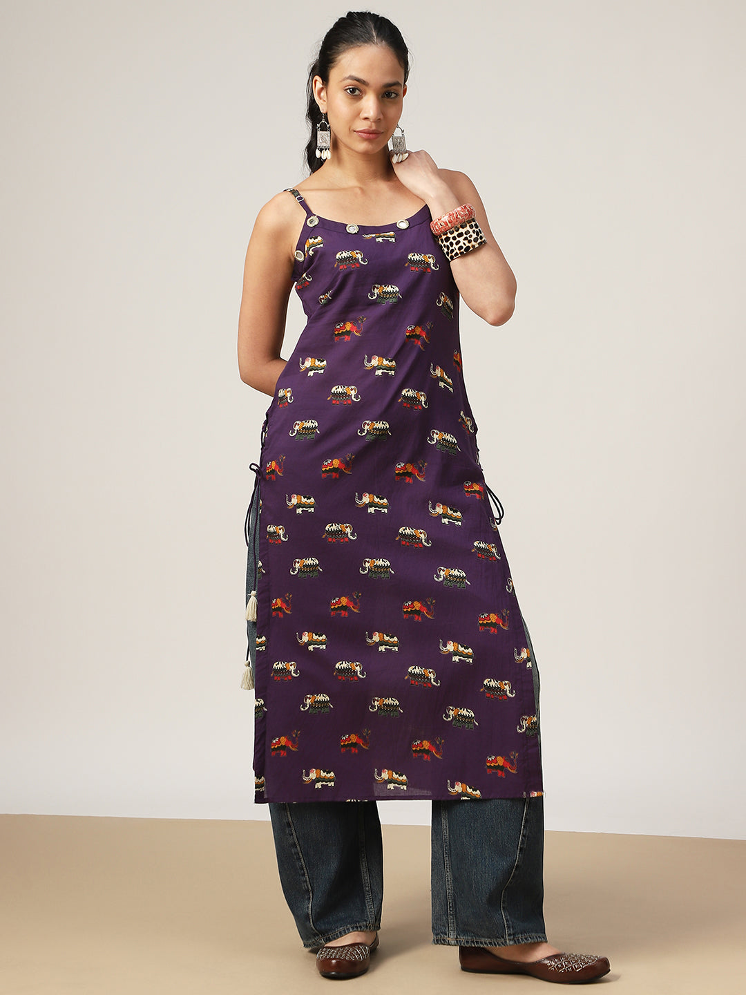 Straight Printed Rayon Strappy Kurti