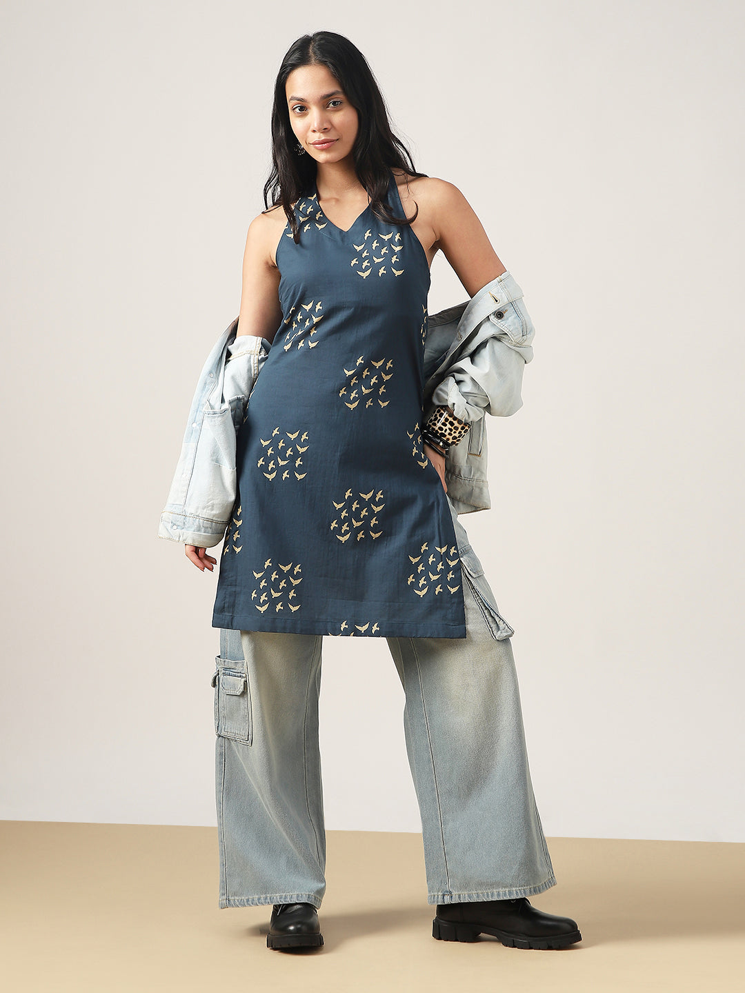Straight Printed Rayon V-Neck Kurti