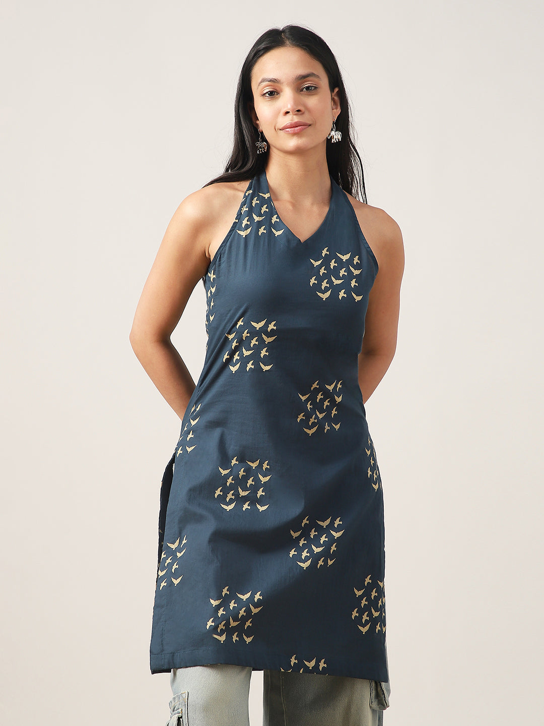 Straight Printed Rayon V-Neck Kurti