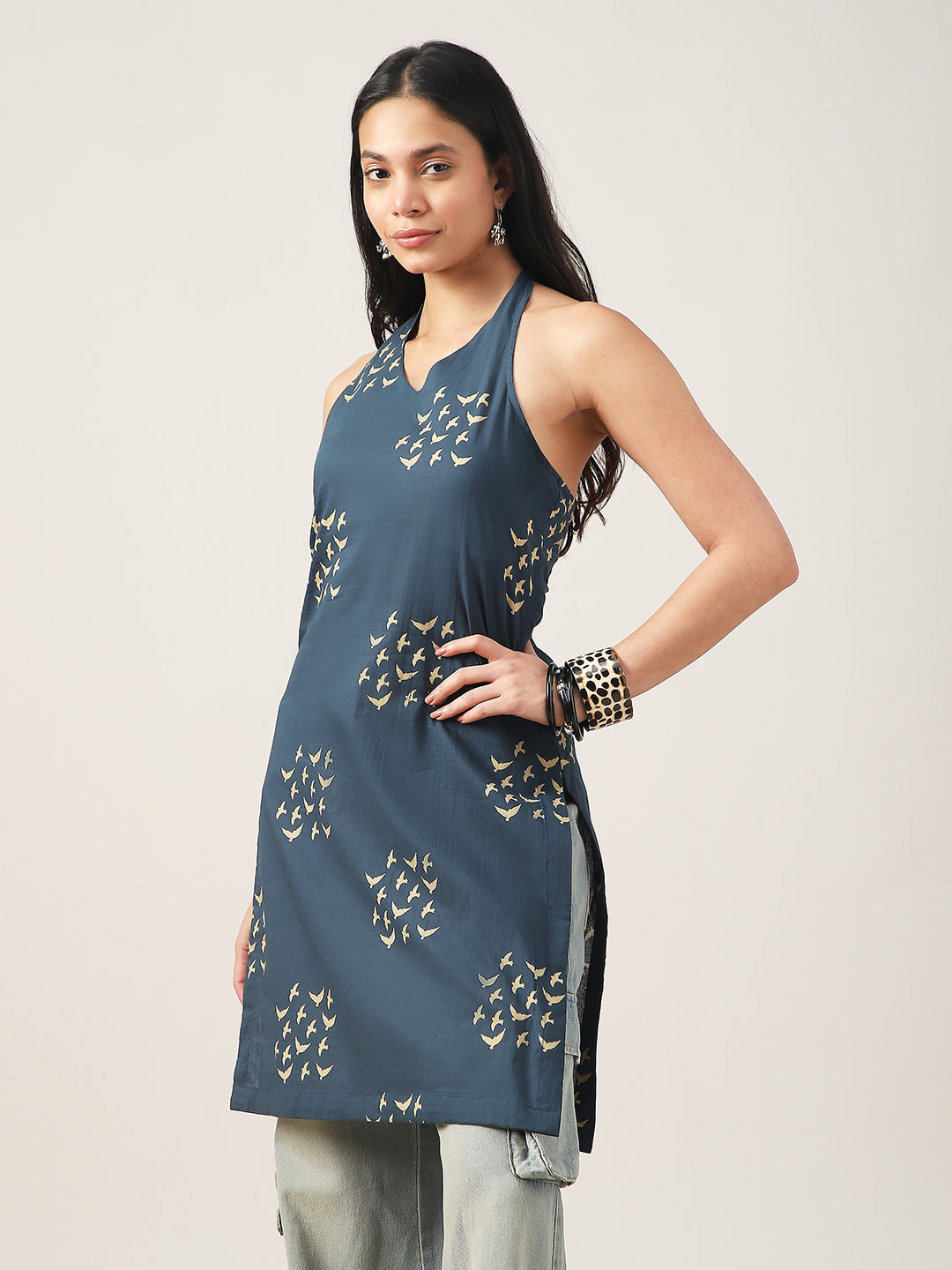 Straight Printed Rayon V-Neck Kurti