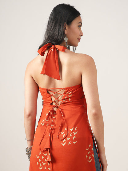 Straight Printed Rayon V-Neck Kurti