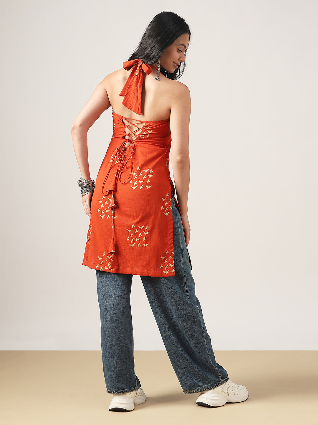 Straight Printed Rayon V-Neck Kurti