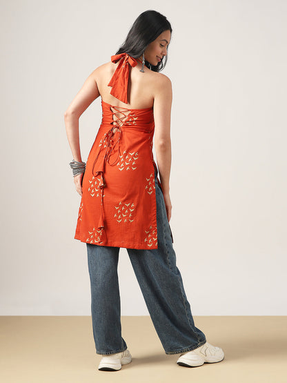 Straight Printed Rayon V-Neck Kurti