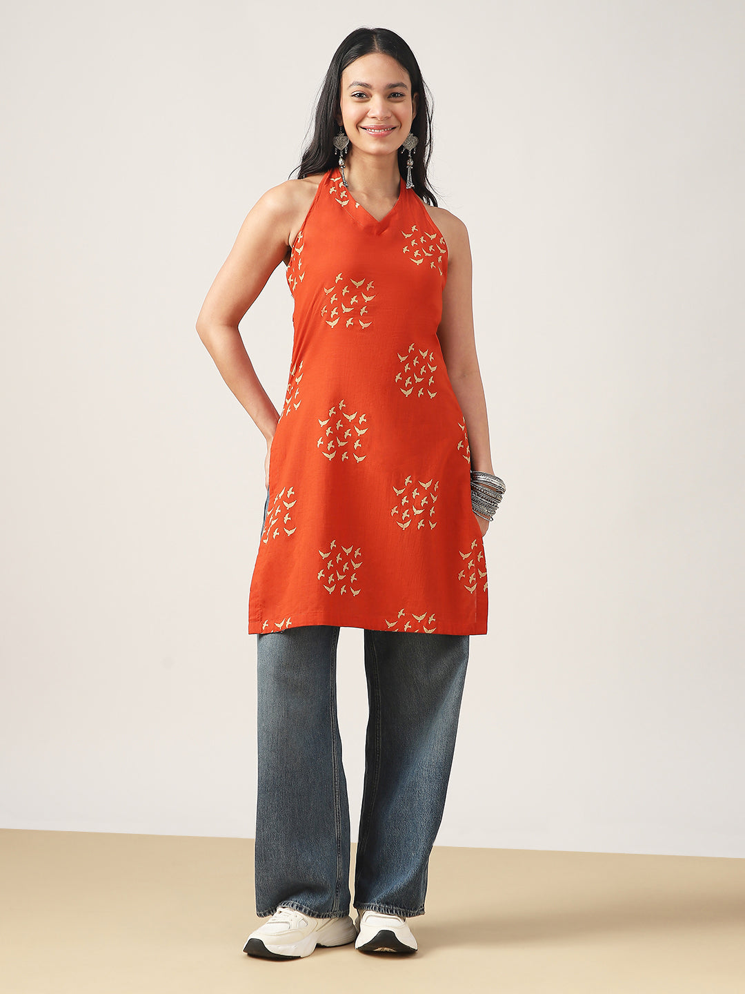 Straight Printed Rayon V-Neck Kurti
