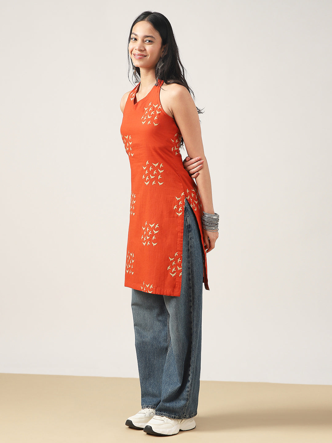 Straight Printed Rayon V-Neck Kurti