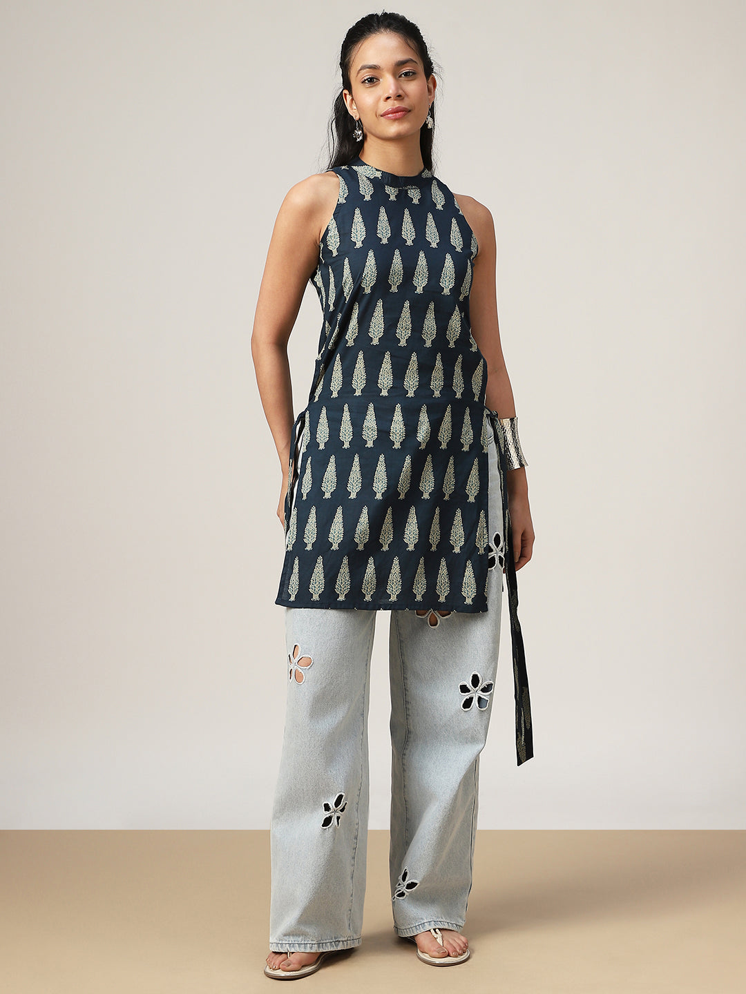 Straight Printed Cotton Round Neck Kurti