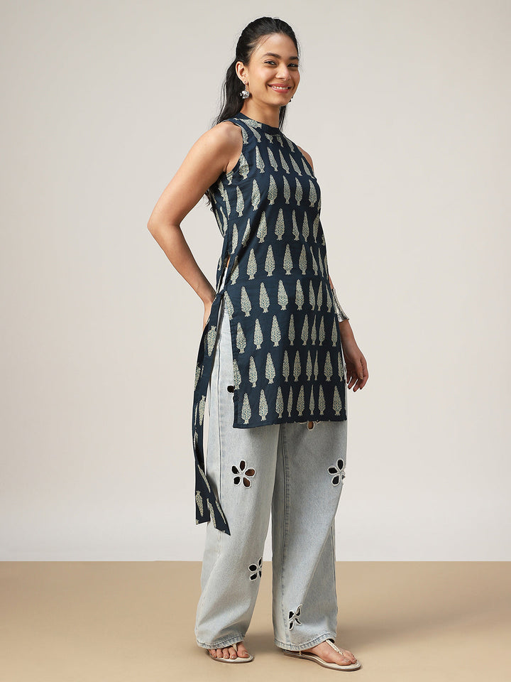 Straight Printed Cotton Round Neck Kurti