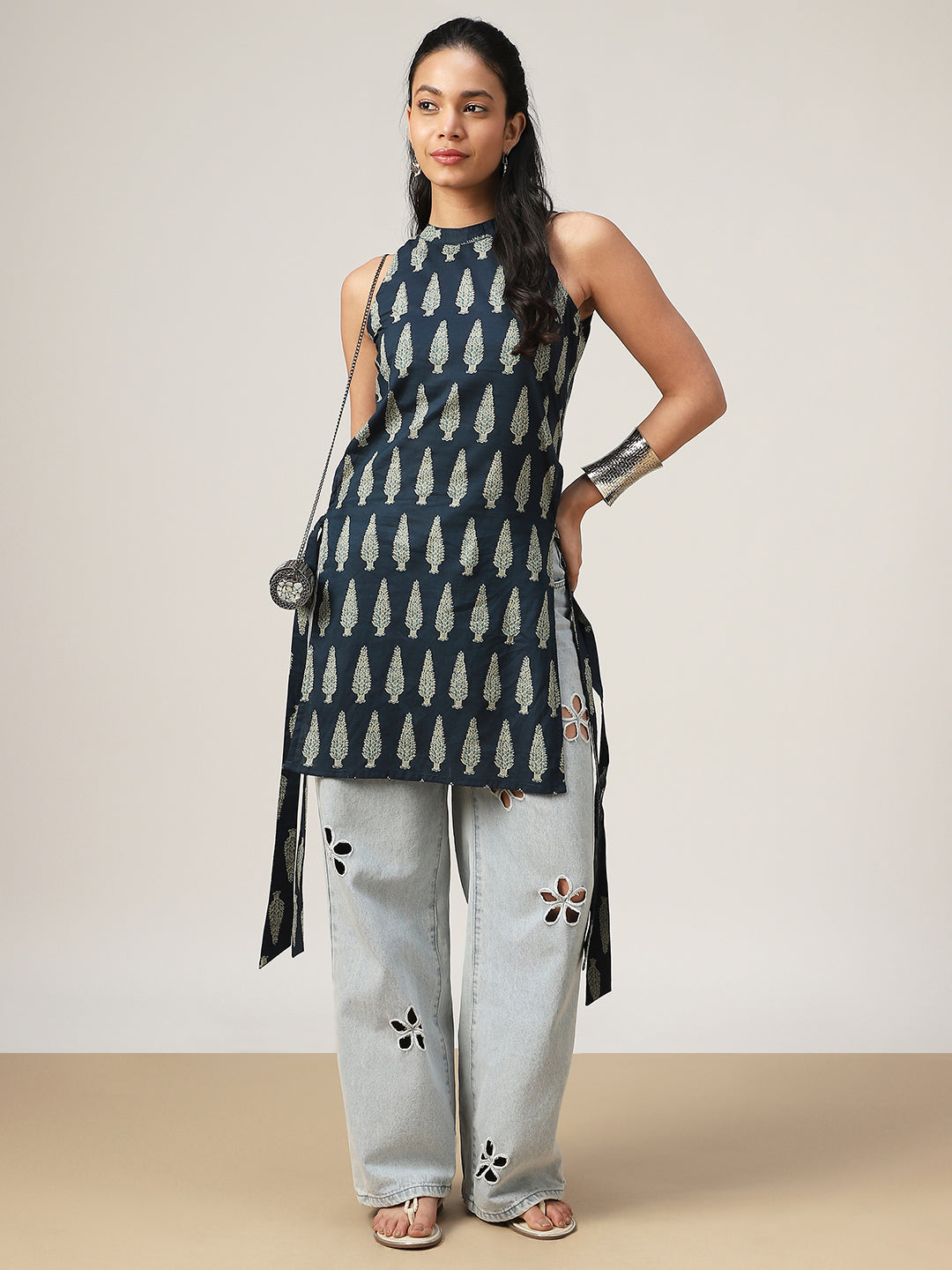 Straight Printed Cotton Round Neck Kurti